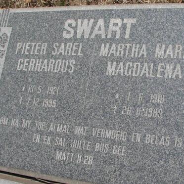 SWART Pieter Sarel Gerhardus 1921-1995 &amp; Martha Maria Magdalena 1919-1989
