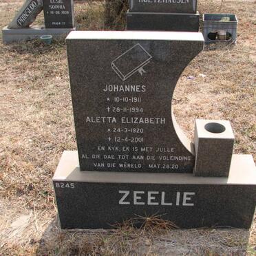 ZEELIE Johannes 1911-1994 &amp; Aletta Elizabeth 1920-2001
