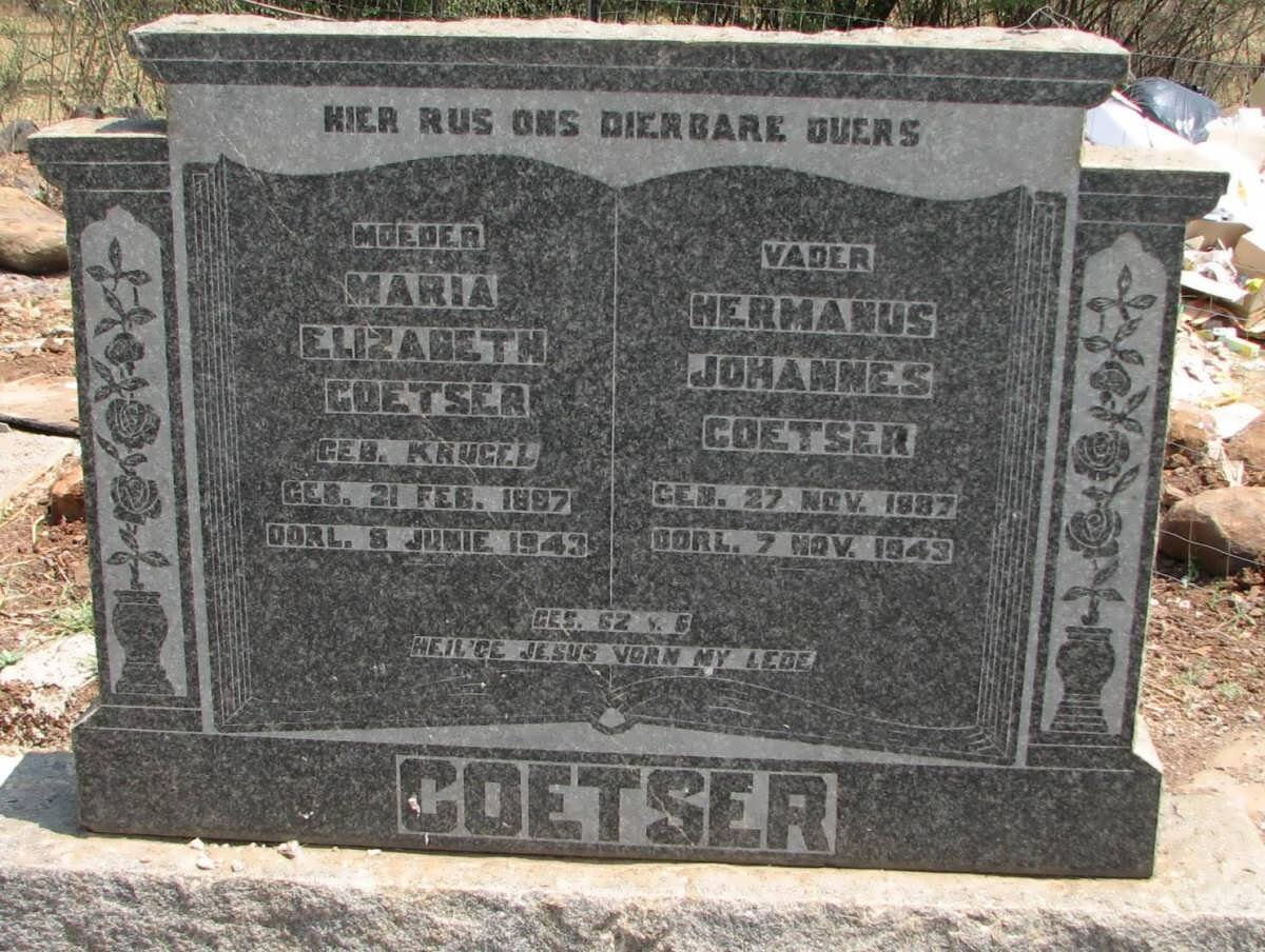 COETSER Hermanus Johannes 1887-1943 &amp; Maria Elizabeth KRUGEL 1897-1943