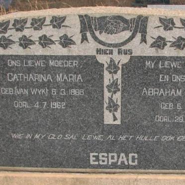 ESPAG Abraham Jacobus 1880-1957 &amp; Catharina Maria VAN WYK 1886-1962