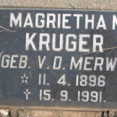 KRUGER Frans Johannes 1884-1953 &amp; Magrietha M. v.d. MERWE 1896-1991