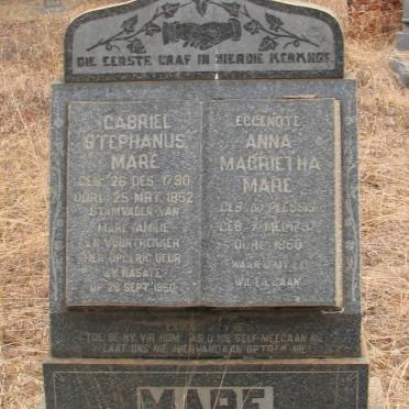 MARE Gabriel Stephanus 1790-1852 &amp; Anna Magrietha DU PLESSIS 1797-1860