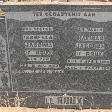 ROUX Marthias Jacobus, le 1855-1945 &amp; Isabella Jacomina KOK 1864-1944