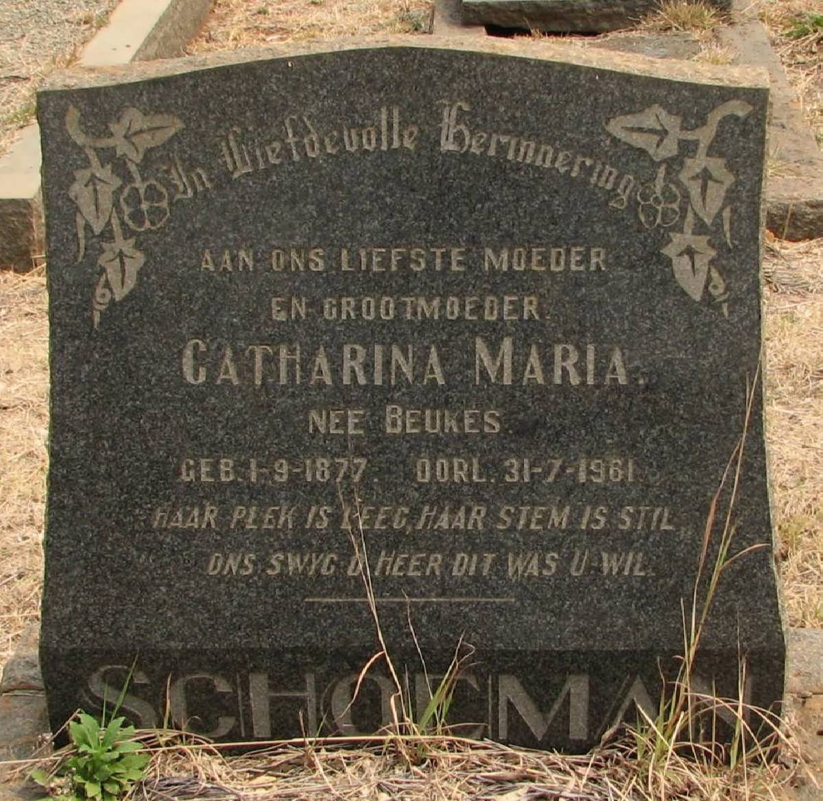 SCHOEMAN Catharina Maria nee BEUKES 1877-1961