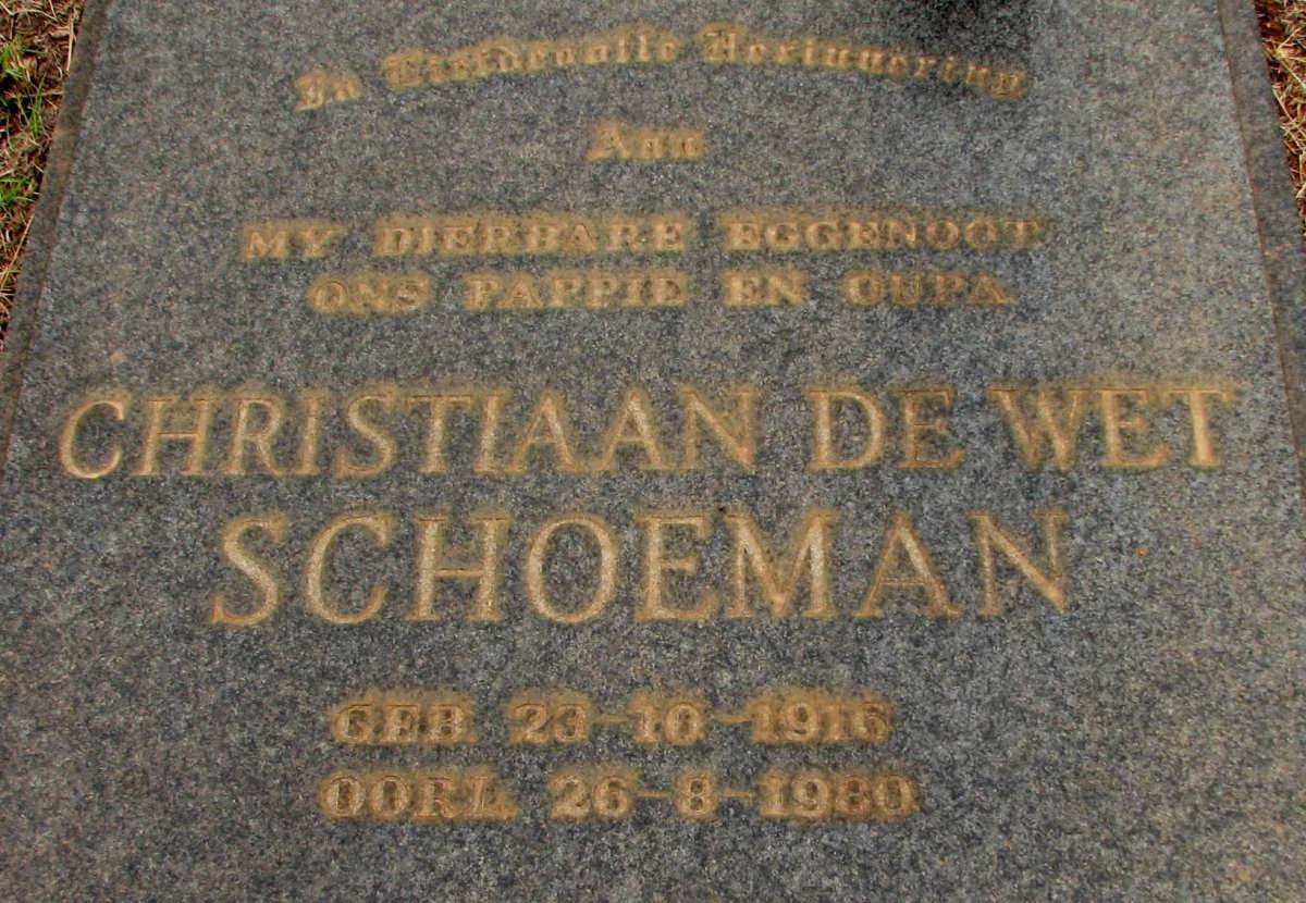 SCHOEMAN Christiaan de Wet 1916-1980