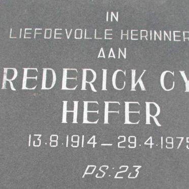 HEFER Frederick Cyril 1914-1975