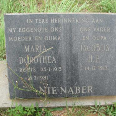 NIENABER Jacobus H.P. 1913-  &amp; Maria Dorothea ROETS 1915-1981