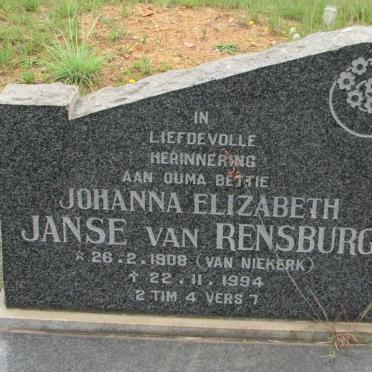 RENSBURG Johanna Elizabeth, Janse van nee VAN NIEKERK 1908-1994