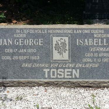 TOSEN Jan George 1890-1963 &amp; Isabella C.J. VERMAAK 1892-1967