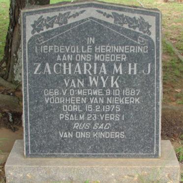 WYK Zacharia M.H.J., van previously VAN NIEKERK nee V.D. MERWE 1887-1975 