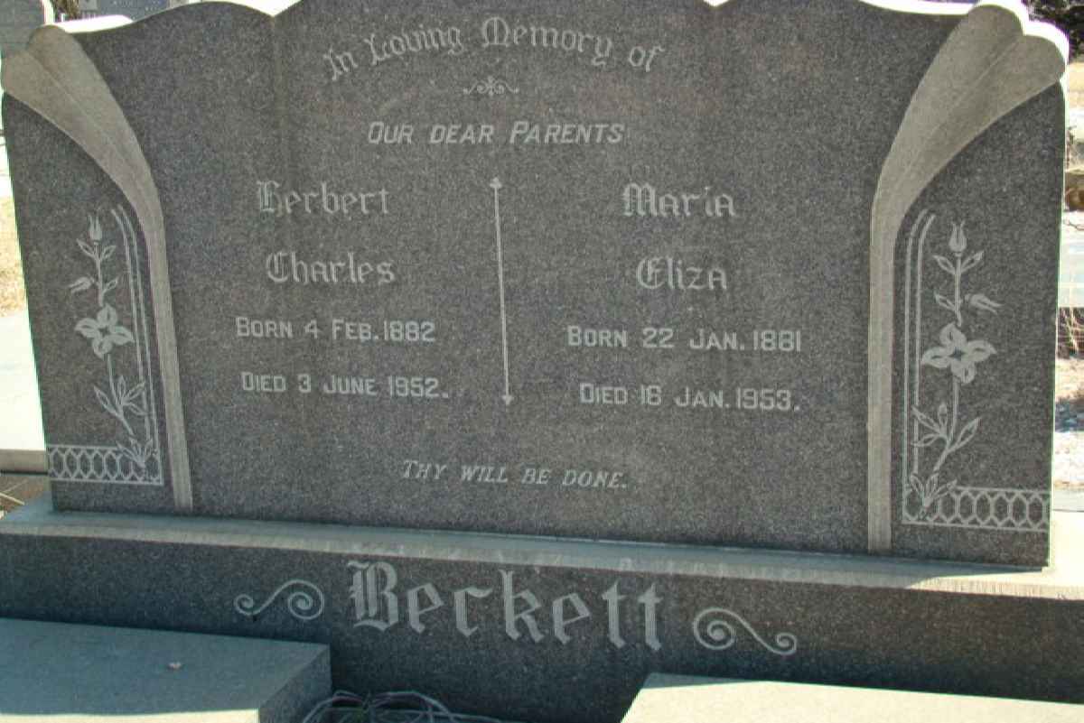 BECKETT Herbert Charles 1882-1952 &amp; Maria Eliza 1881-1953