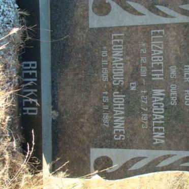 BEKKER Leonardus Johannes 1905-1987 &amp; Elizabeth Magdalena 1911-1973