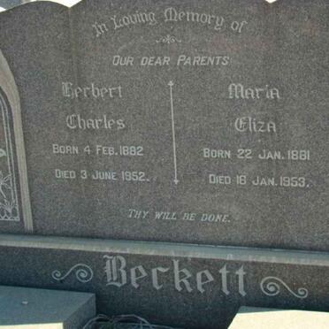 BECKETT Herbert Charles 1882-1952 &amp; Maria Eliza 1881-1953