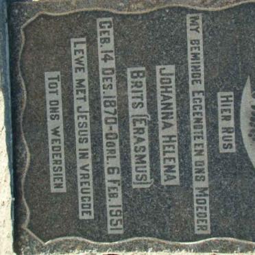 BRITS Johanna Helena nee ERASMUS 1870-1951