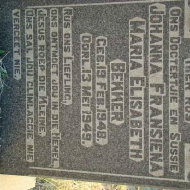 BEKKER Johanna Fransiena Maria Elizabeth 1948-1949