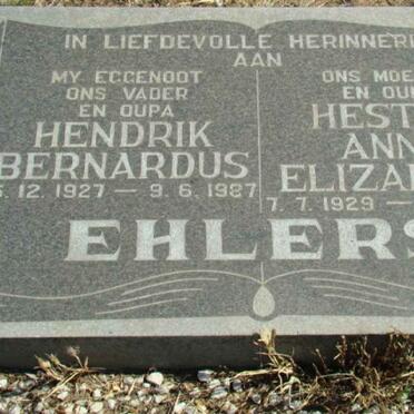 EHLERS Hendrik Bernardus 1927-1987 &amp; Hester Anna Elizabeth 1929-