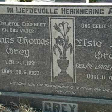 GREY Frans Thomas 1881-1960 &amp; Elsie Aletta DE JAGER 1887-1963