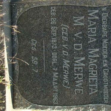 MERWE Maria Magrieta M., van der nee VAN DER MERWE 1873-1963