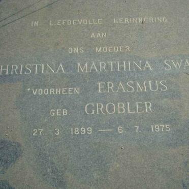 SWART  Christina Marthina, voorheen ERASMUS, nee GROBLER 1899-1975