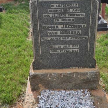 NIEKERK Sophia Jacomina, van nee JANSE VAN RENSBURG 1885-1922