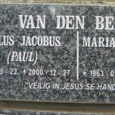 BERG Paulus Jacobus, van den 1953-2000 &amp; Maria Magdalena 1963-