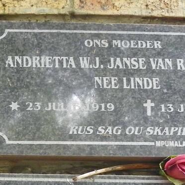 RENSBURG Andrietta W.J., Janse van nee LINDE 1919-2003
