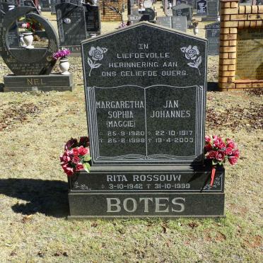 BOTES Jan Johannes 1917-2003 &amp; Margaretha Sophia 1920-1998 :: ROSSOUW Rita 1942-1999