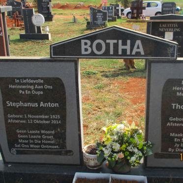 BOTHA Stephanus Anton 1925-2014 &amp; Thora Eleanor 1926-2013