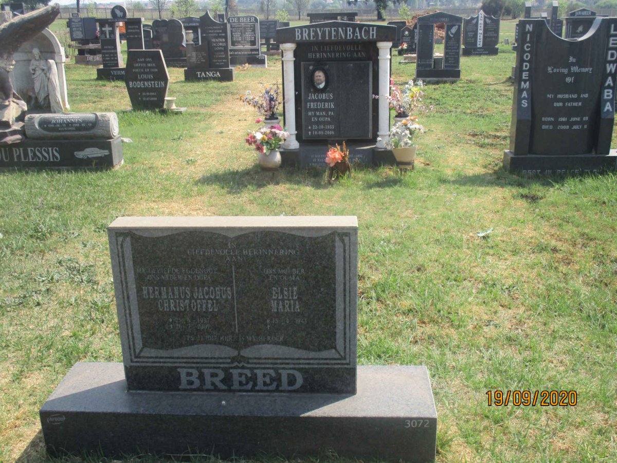 BREED Hermanus Jacobus Christoffel 1937-2007 & Elsie Maria 1943-