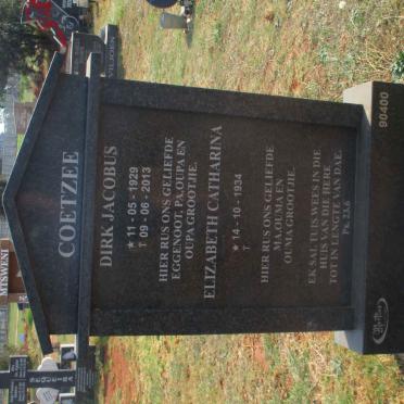 COETZEE Dirk Jacobus 1929-2013 &amp; Elizabeth Catharina 1934-