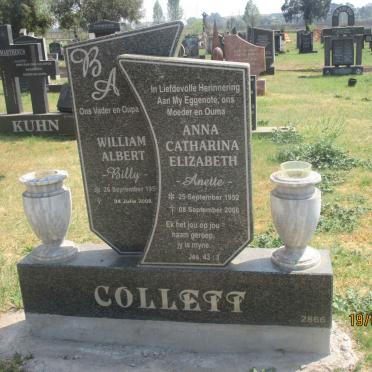 COLLETT William Albert 195?-2008 &amp; Anna Catharina Elizabeth 1952-2006