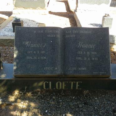 CLOETE Hannes 1901-1974 &amp; Hannie 1906-1974