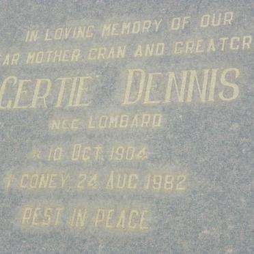 DENNIS Gertie nee LOMBARD 1904-1982
