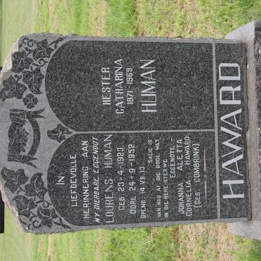 HUMAN Hester Catharina 1871-1969 :: HAWARD Lourens Human 1923-1952 &amp; Johanna Aletta Cornelia COMBRINK