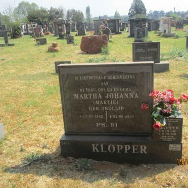 KLOPPER Vic 1935-2009 &amp; Martha Johanna TROLLIP 1942-2004