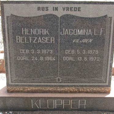 KLOPPER Hendrik Beltzaser 1873-1964 &amp; Jacomina L.F. VILJOEN 1879-1972