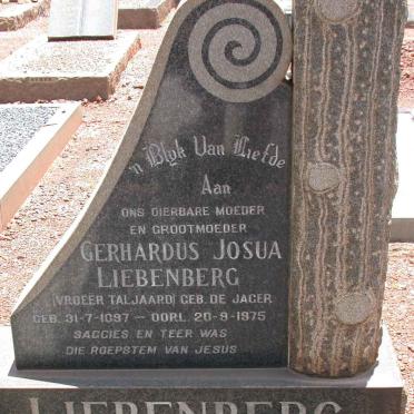 LIEBENBERG Gerhardus Josua voorheen TALJAARD nee DE JAGER 1897-1975
