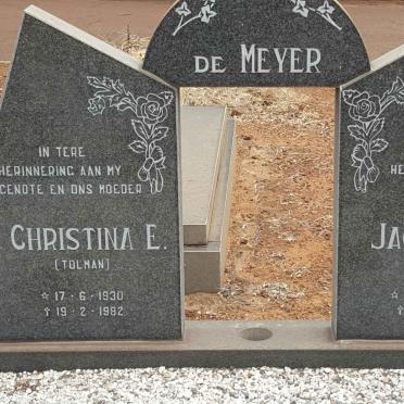 MEYER Jacbus P., de 1923-2011 &amp; Christina E. TOLMAN 1930-1982