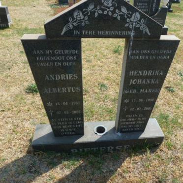 PIETERSE Andries Albertus 1933-2005 &amp; Hendrina Johanna MAREE 1934-2005