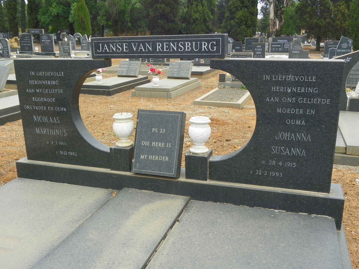 RENSBURG Nicolaas Marthinus, Janse van 1910-1982 & Johanna Susanna 1915-1993