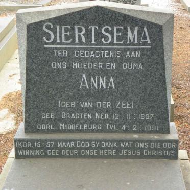 SIERTSEMA Anna nee VAN DER ZEE 1897-1991