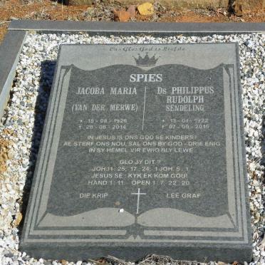 SPIES Philippus Rudolph 1922-2015 &amp; Jacoba Maria VAN DER MERWE 1926-2014
