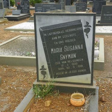 SNYMAN Maria Susanna nee VAN HELSDINGEN 1950-1981