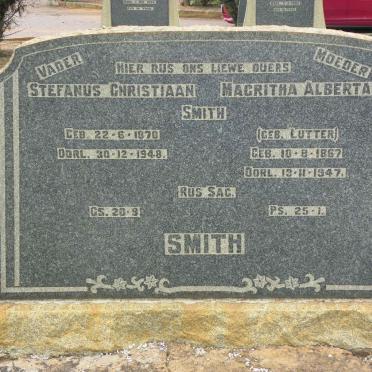 SMITH Stefanus Christiaan 1870-1948 &amp; Magritha Alberta LUTTER 1867-1947