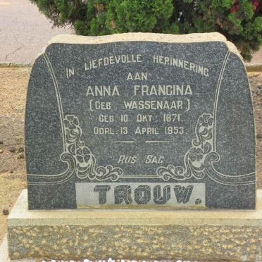 TROUW Anna Francina nee WASSENAAR 1871-1953