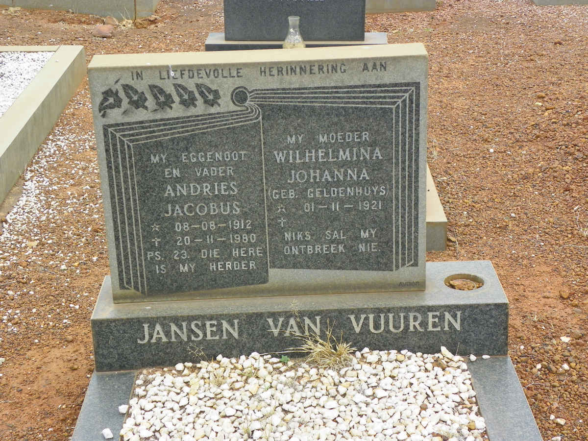 VUUREN Andries Jacobus, Jansen van 1912-1980 & Wilhelmina Johanna GELDENHUYS 1921-