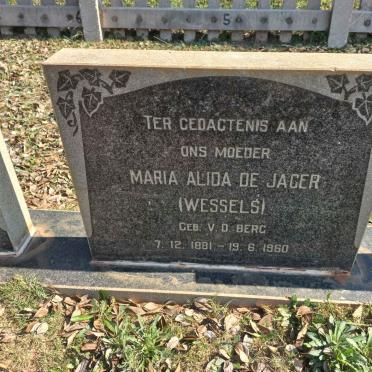 JAGER Maria Alida, de voorheen WESSELS nee V.D. BERG 1881-1960
