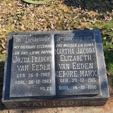 EEDEN Jozua Francois, van 1907-1963 &amp; Martha Jacoba Elizabeth MARX 1915-1990
