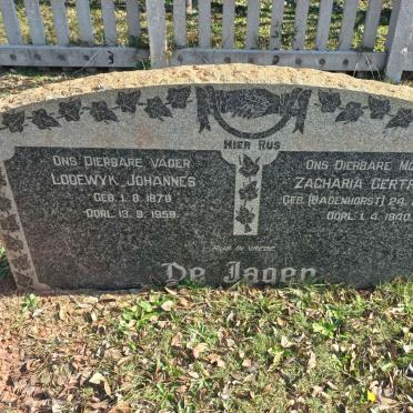 JAGER Lodewyk Johannes, de 1878-1959 &amp; Zacharia Gertruida BADENHORST 1884-1940