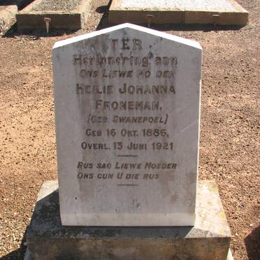 FRONEMAN Heilie Johanna nee SWANEPOEL 1886-1921